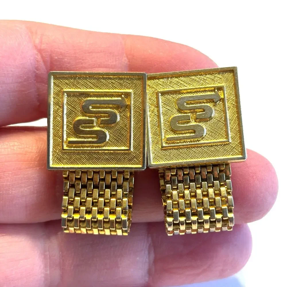 Gold wrap Cufflinks vintage mid century men’s jewelry unique embossed design